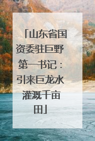 山东省国资委驻巨野第一书记：引来巨龙水 灌溉千亩田