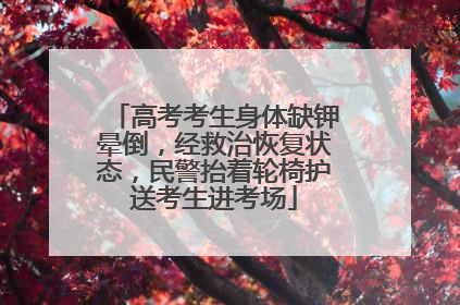 高考考生身体缺钾晕倒，经救治恢复状态，民警抬着轮椅护送考生进考场