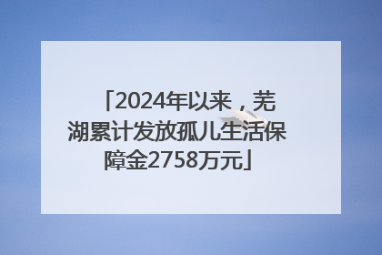 2024年以来，芜湖累计发放孤儿生活保障金2758万元